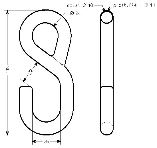 Schéma technique du produit Crochet en « S »