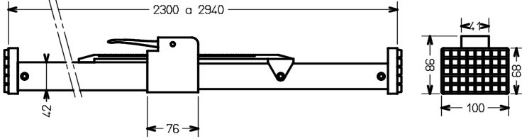 Schéma technique du produit Barre téléscopique à patins Ø 42