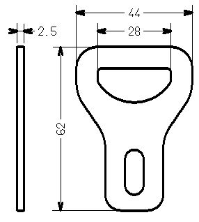 Schéma technique du produit Crochet patte fixe - 1 fente