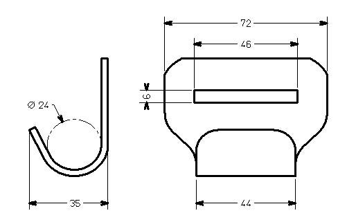 Schéma technique du produit Crochet plat avec arrondi Ø 25 mm
