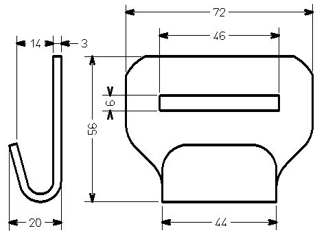 Schéma technique du produit Crochet plat avec arrondi Ø 10 mm
