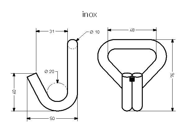 Schéma technique du produit Crochet « 2J » en inox